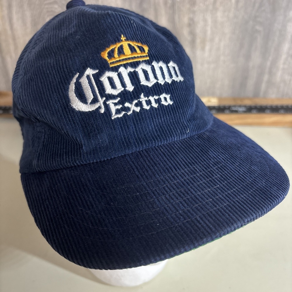 Yupoong Corona Extra Hat Mens OSFA Blue VTG 90s Embroidered Corduroy Strap Back